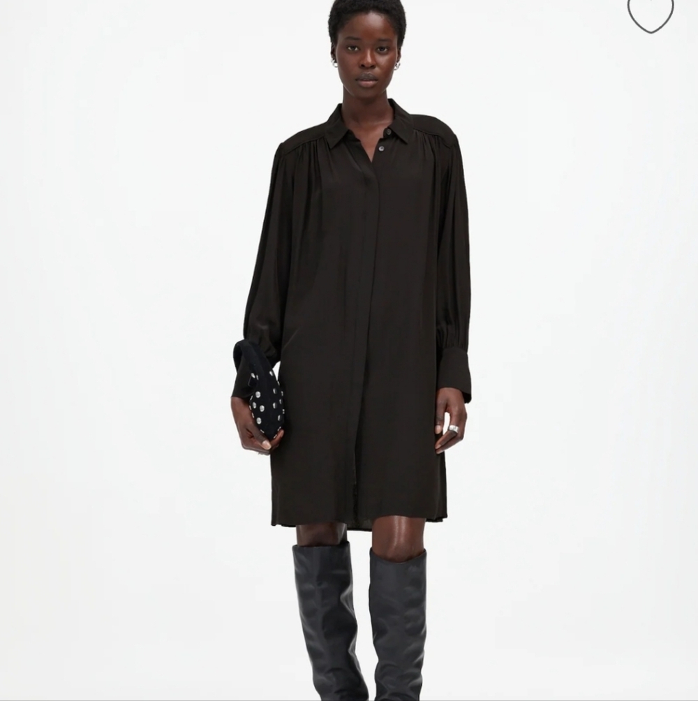 Madewell Relaxed Button-Front Mini Dress NT357 Size S NWT Black